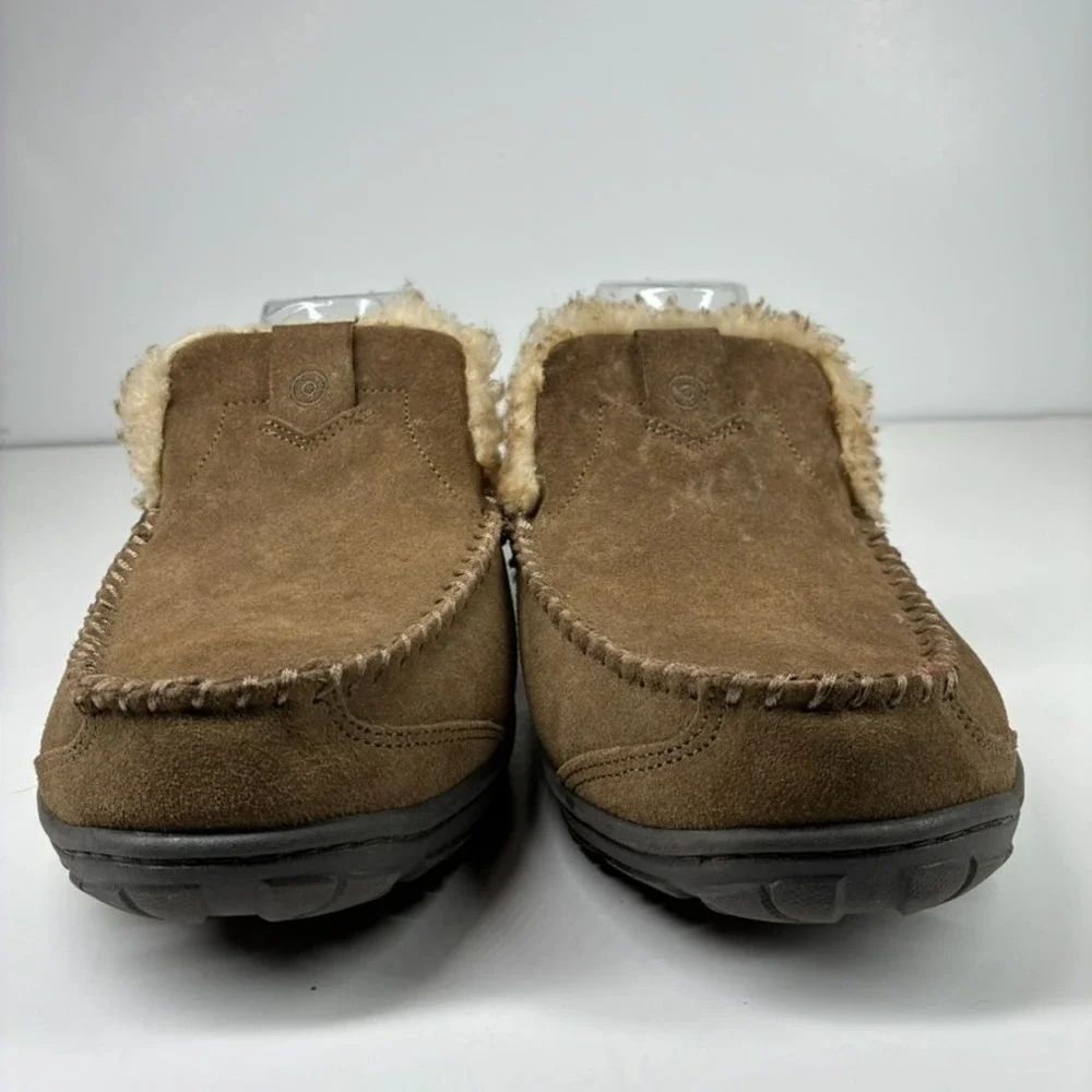 Clarks Men's US 12M Brown Suede Faux Fur Lined Venetian Moccasin House Slippers
